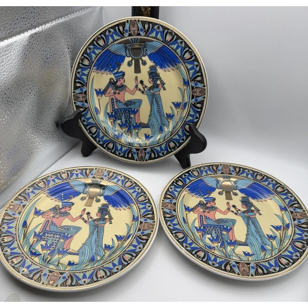 Set of 3 Limoges Egyptian Revival Decorative Plates 7.5